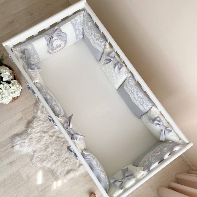 Set lenjerie Patut Copii Bebe 8 piese Classic Gri (13)